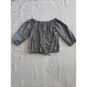 Kontrol Blouse Women’s Medium Striped Floral ¾ Sleeves Off the Shoulder Top